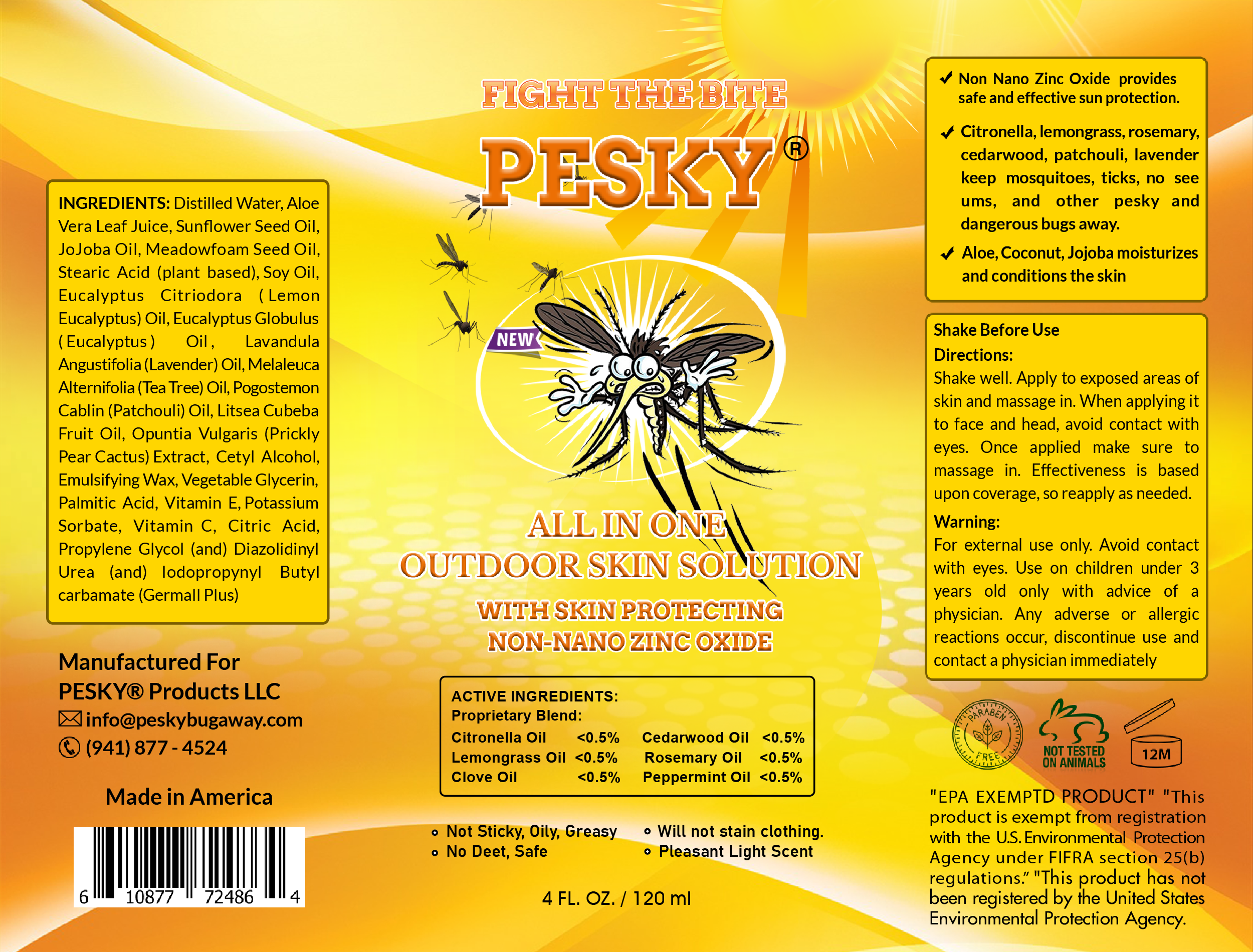 PESKY® Bug Away - All In One Outdoor Skin Solution with Skin Protecting Non-Nano Zinc Oxide